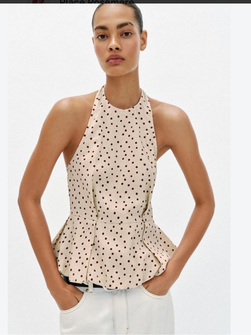Zara Beige Halter Peplum Camisole with Burgundy Polka Dots